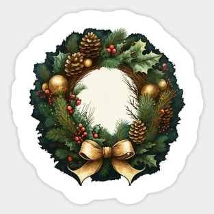 Festive Holiday Wreath with Pinecones Sticker